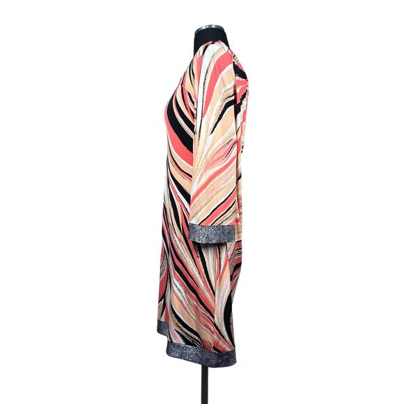 Calvin Klein Swirl Abstract Print Peach Coral Black Shift Dress Colorful Size L - Picture 10 of 15